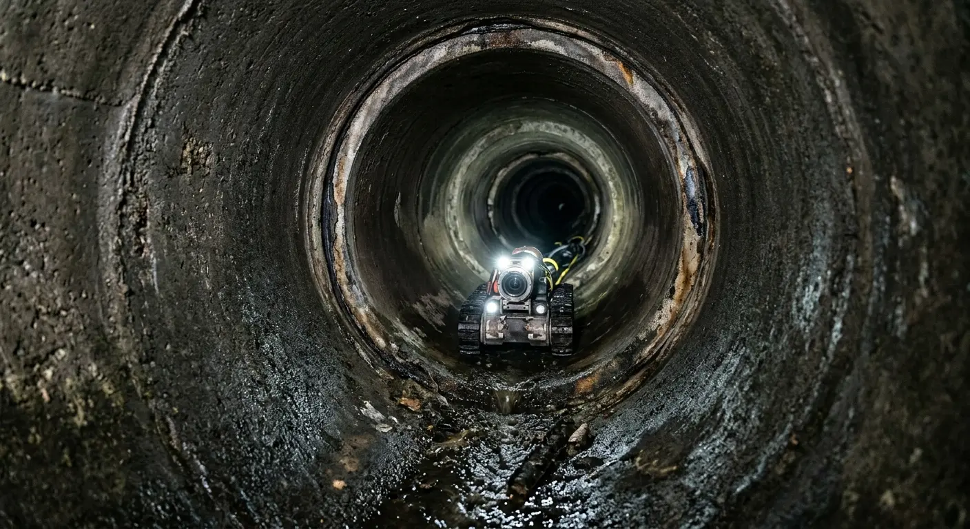 Robotic sewer camera inspecting pipe interior for Sewer Line Cleaning in Mount Pleasant