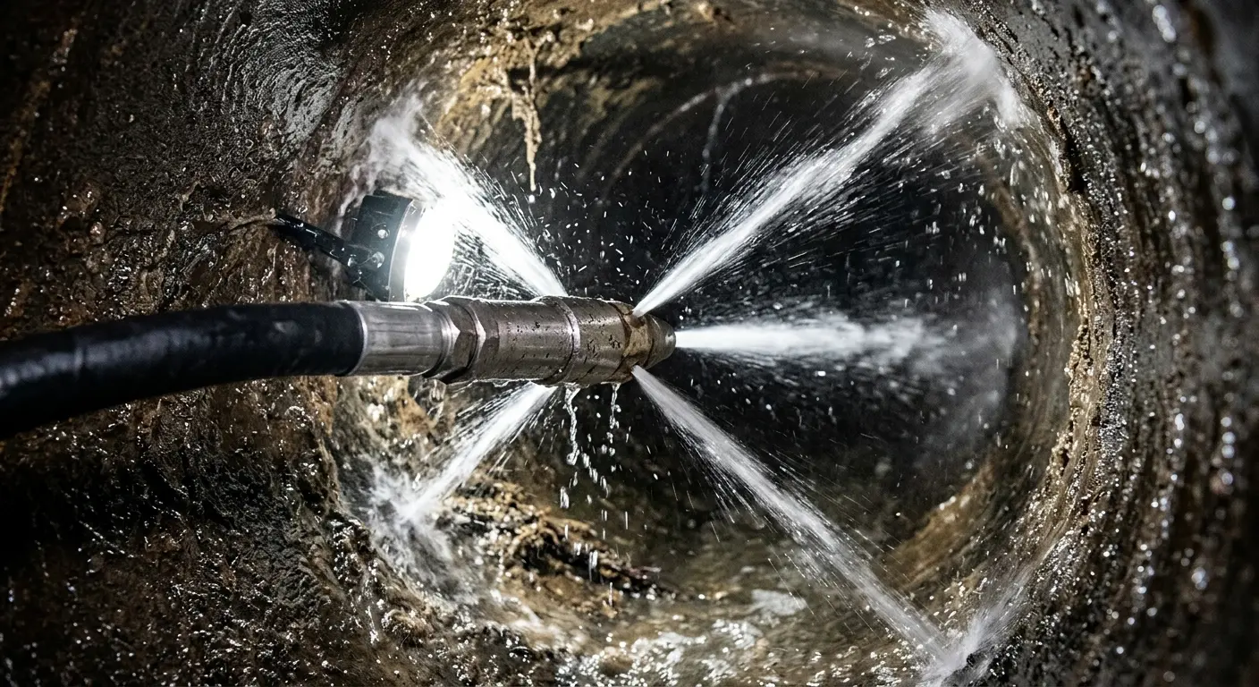 High-pressure hydro jetting nozzle cleaning sewer pipe for Emergency Drain Service in Mount Pleasant